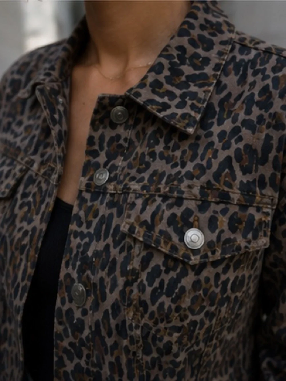 Nine West Jeans Leopard Print Denim Trucker Jacket Animal Print Size S